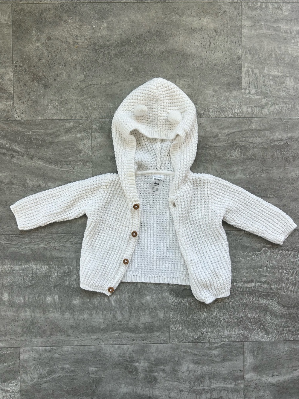 Carter's Cream Hooded Knit Cardigan with Pom Accents